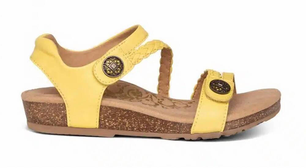 NEW AETREX women's jillian braided quarter strap sandal in lemon